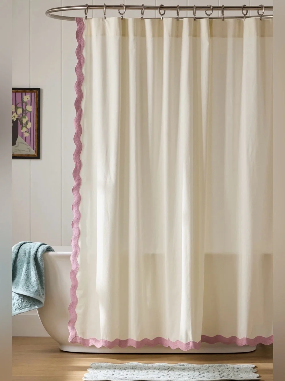 Maeve by Anthropologie Embroidered Scalloped Cotton Shower Curtain, Orchid